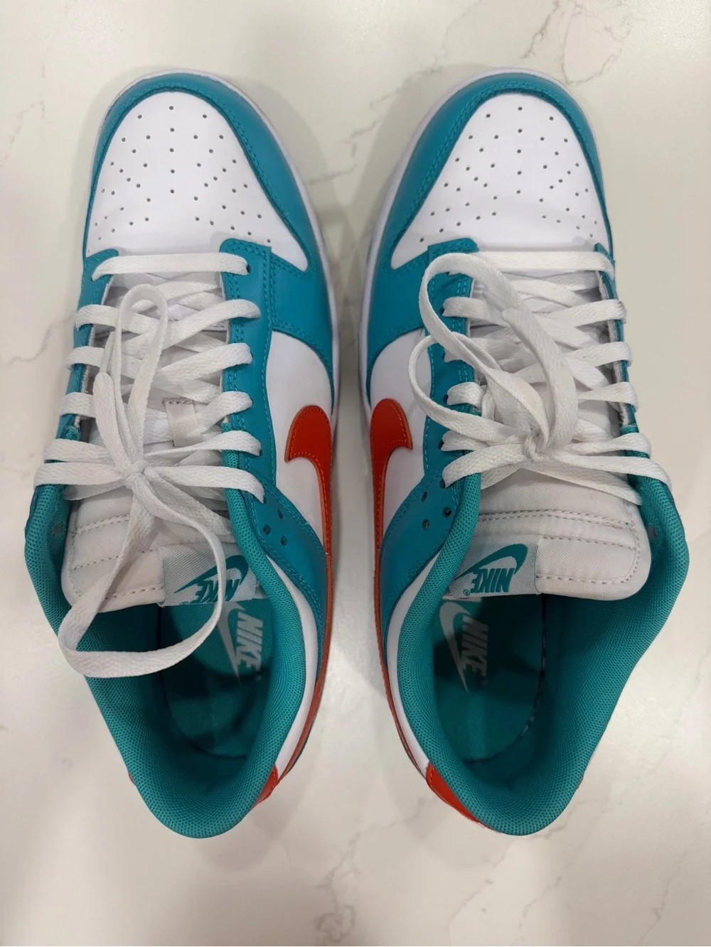 Nike Dunks Men’s Aqua, Orange & White Miami Dolphins Low-Top Sneakers, 12